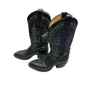 Tony Lama Mens Black Bullhide Leather Round Toe Western Boots Size 8 D H4742 C